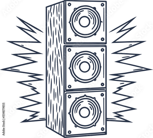 loudspeaker tower emitting sound waves powerful audio system with classic speaker box design, music concept