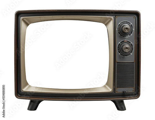Old Style Television PNG, Vintage Tube TV with Wooden Frame.