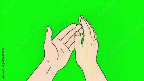 Animated Hands Clapping on Green Screen, Cartoon Style, Isolated Gesture.