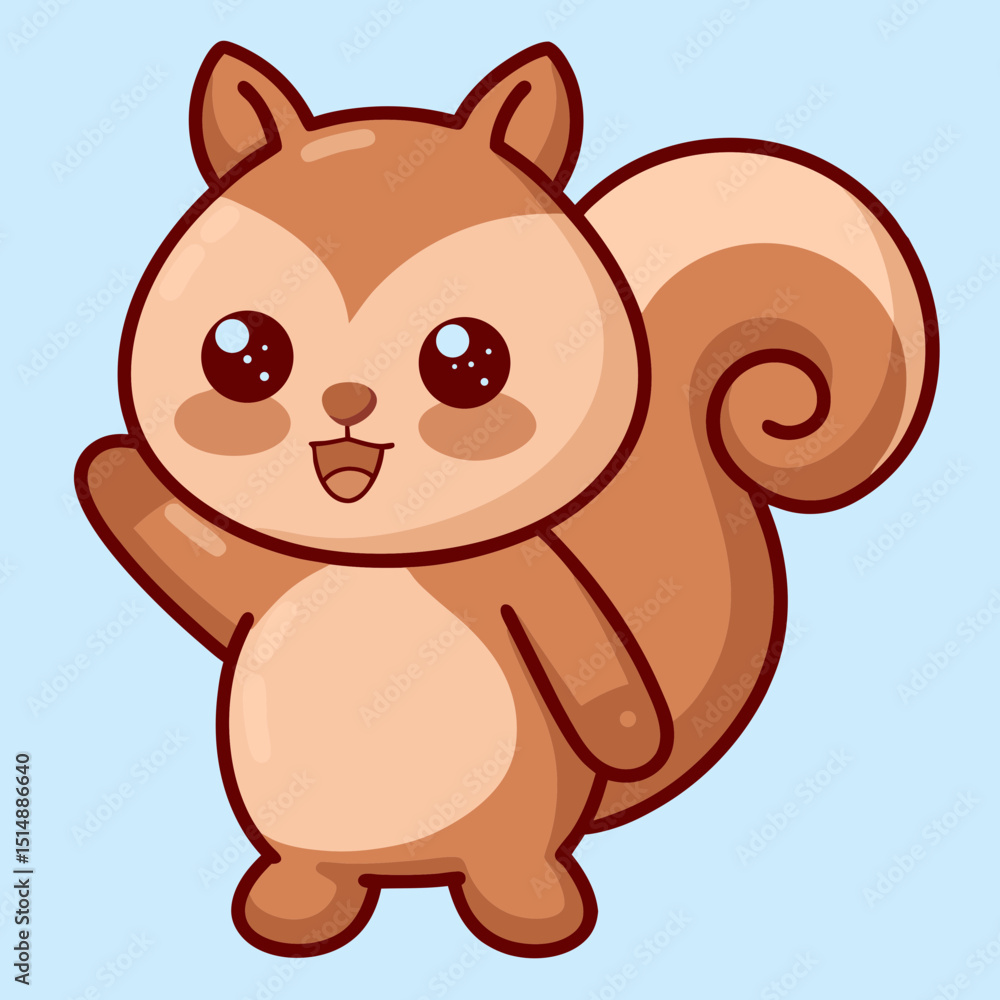 Fototapeta premium Cute Cartoon Squirrel Waving - Adorable Forest Animal Character
