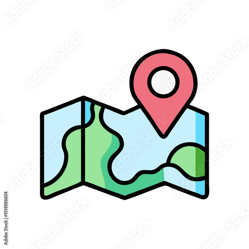 Folded Map with Location Pin Icon - Navigation & Travel Symbol