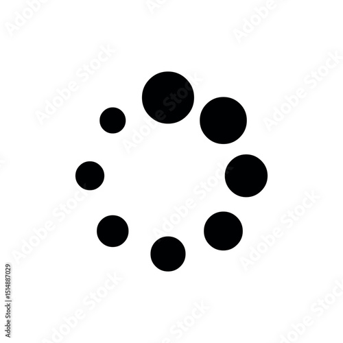 black and white balls, (Loading Spinner - Large Dots, A circular arrangement of black dots of varying sizes, dynamically suggesting a loading animation or an active background process