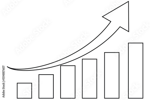 Rising trend with bar graph and upward arrow on grid background vector illustration