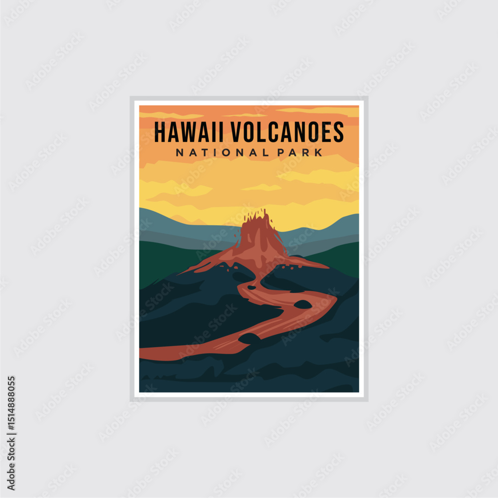 Fototapeta premium Hawaii Volcanoes National Park poster vector illustration design