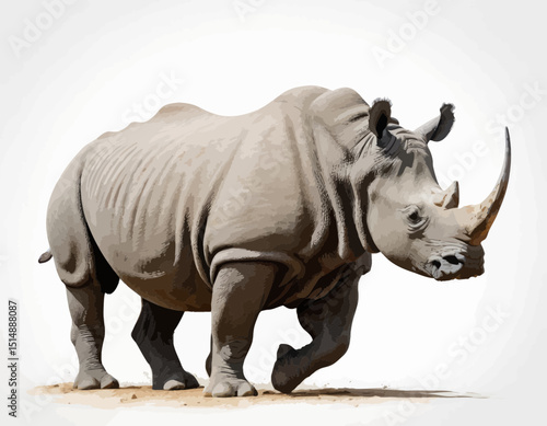 A Large Gray Rhinoceros Stands On A White Background