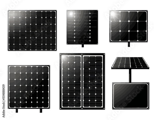 Collection Of Black And White Solar Panels Of Diverse Sizes And Styles