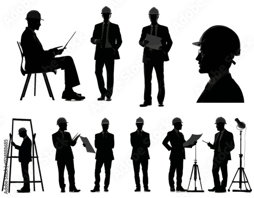Collection Of Male Engineer Silhouettes In Various Poses Against White