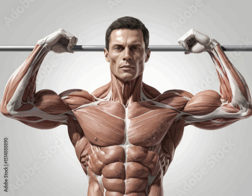 Detailed Anatomy Of A Muscular Male Upper Body