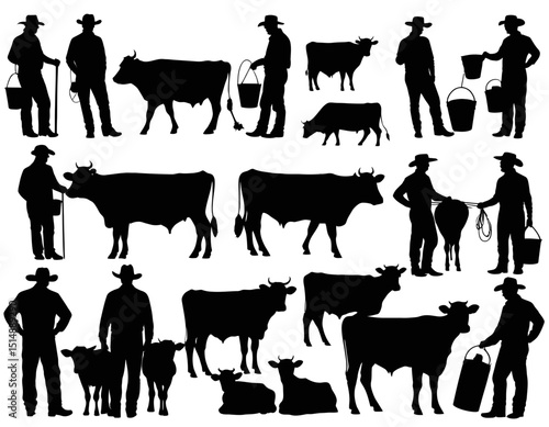 Silhouette Illustration Of Farmers And Livestock