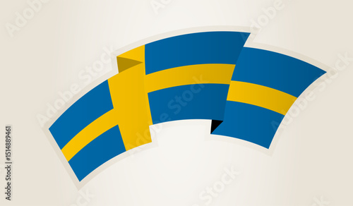 Sweden Flag in Abstract Ribbon Shape, National Symbol of the Sweden.