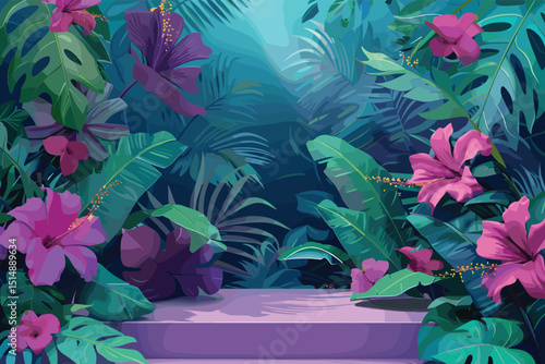 Tropical design for fashion: exotic leaves and orchid flowers in neon light. Seamless pattern. Watercolor