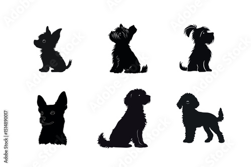 Six adorable dog silhouettes collection