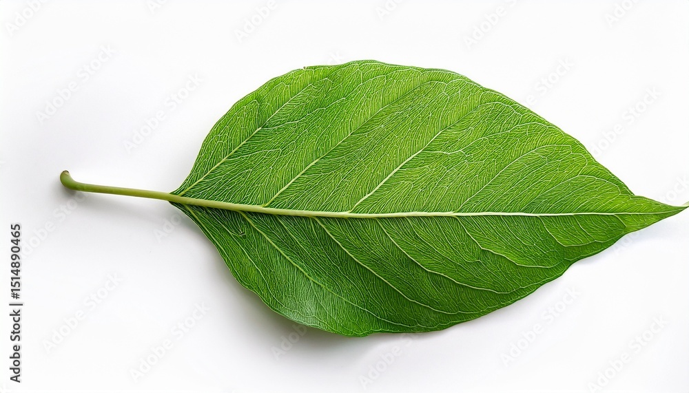 Obraz premium a single green leaf with intricate veins and texture isolated on a white background for botanical illustration