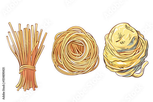 Italian pasta tagliatelle nest isolated on white background with full depth of field. Top view. Flat lay