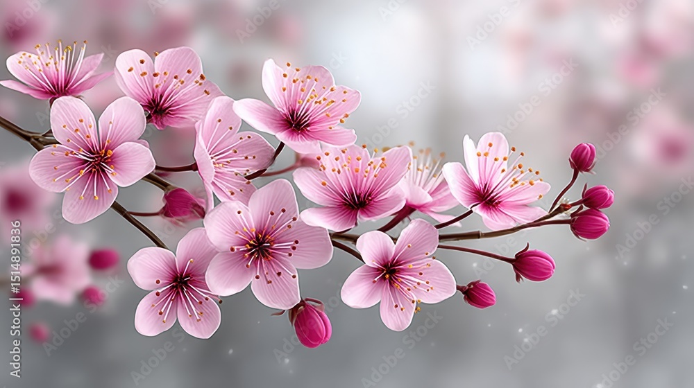 Obraz premium Delicate Pink Cherry Blossoms Branch Springtime Floral Nature Beauty