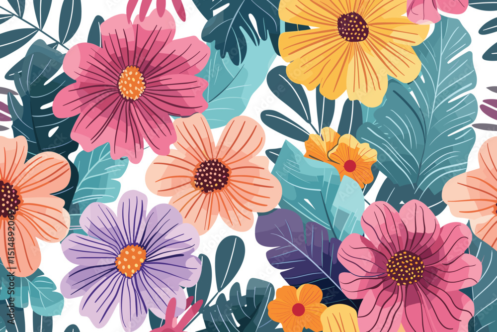 Abstract seamless flowers pattern, vector illustration wildflowers botanical elements design for website, fabric, bendin. Abstract seamless flowers pattern, vector illustration wildflowers botanical elements design for website, fabric, bendin.