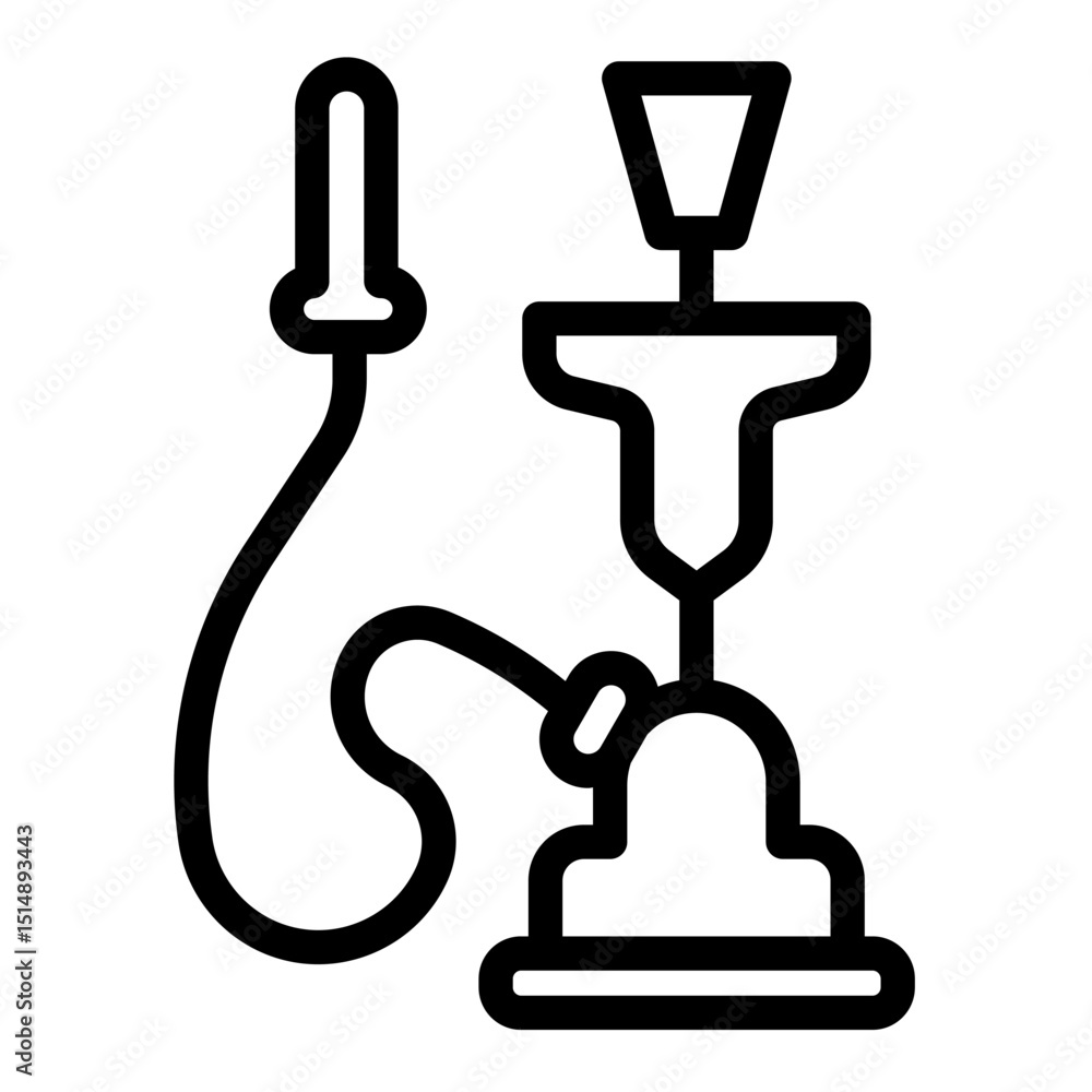 Hookah with hose and smoke pipe line icon, arabian desert concept. Vector graphics. Aroma coil hookah, smoking sign on white background, style mobile or design. Hookah with hose and smoke pipe line icon, arabian desert concept. Vector graphics. Aroma coil hookah, smoking sign on white background, style mobile or design.