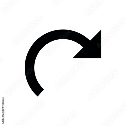 vector illustration of an arrow, Redo - Curved Right, A bold, black curved arrow pointing right, commonly used as an icon for "redo" in software or to signify a step forward