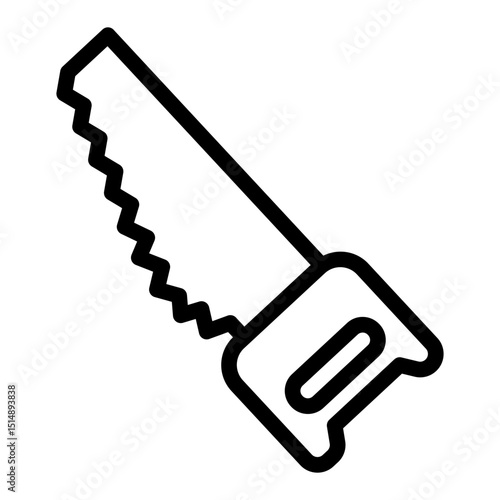 Sharp manual saw for one hand line icon, forest industry concept. Vector graphics. Wood work tool, sawing wood sign on white background, style mobile or design.