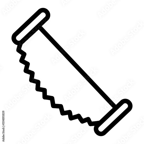 Sharp saw for two workers line icon, forest industry concept. Vector graphics. Wood work tool, sawing wood sign on white background, style mobile or design.