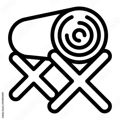 Bark log on support stand line icon, forest industry concept. Vector graphics. Wood log with stand for manual sawing sign on white background, style mobile or design.