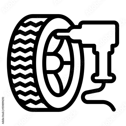 Electric screwdriver and car wheel line icon, tires fitting concept. Vector graphics. Changing wheels, car service sign on white background, style mobile or design.