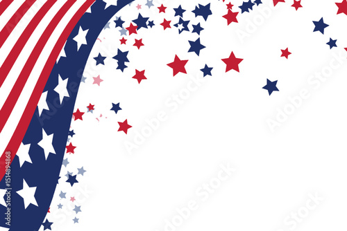4th july USA Independence day Memorial Day Isolated transparent background Copy space Stars and stripes United States of America Patriotic template Falling confetti stars