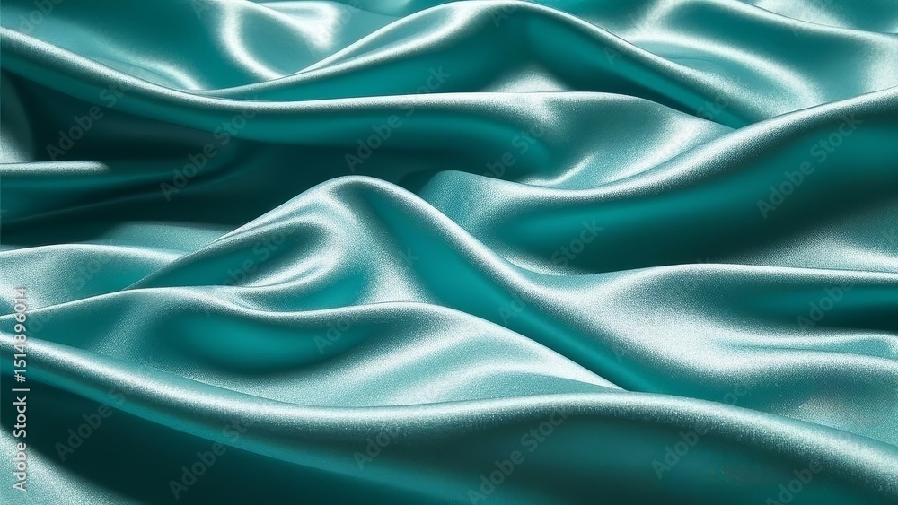 Obraz premium Luxurious Teal Silk Fabric Texture Smooth, Elegant Drape, Soft Sheen, High-Resolution Image for Design Inspiration