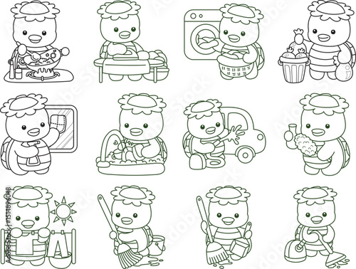 Lineart of Kawaii japanese mythology Kappa sticker cute.
Coloring book of Cute kappa mascot ghost japanese.