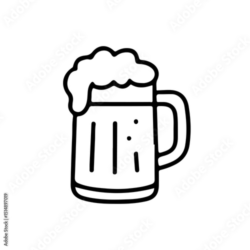 Vector illustration of a classic beer mug with frothy foam, perfect for Oktoberfest promotions, pub menus, or craft beer events. Clean and bold line art design.