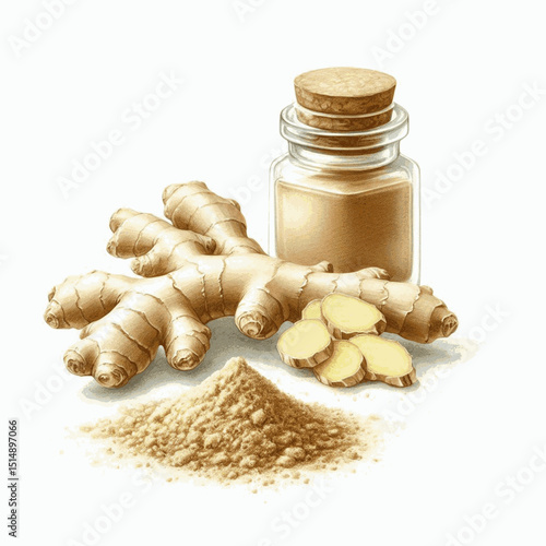 Pungent Earth Fresh ginger powder isolated watercolor vector illustration svg