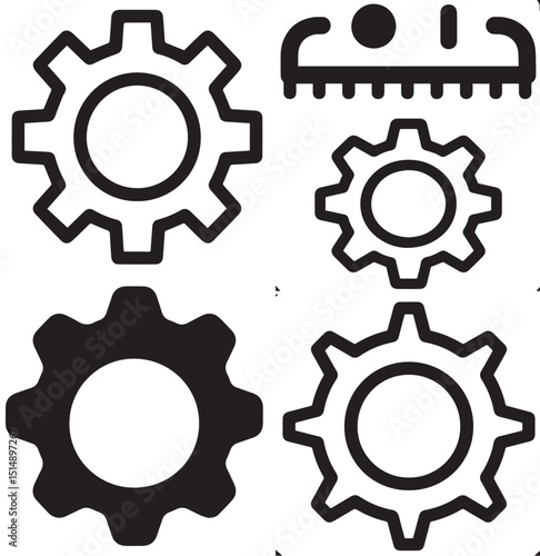 a collection of vector images depicting gears and machinery parts.