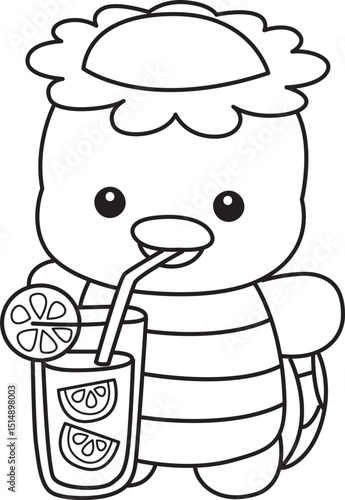 Lineart of Kawaii japanese mythology Kappa sticker cute.
Coloring book of Cute kappa mascot ghost japanese.