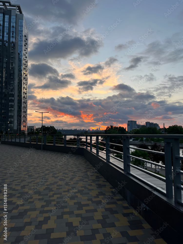 Fototapeta premium Sunset over the river on a summer day in Kiev region, Ukraine