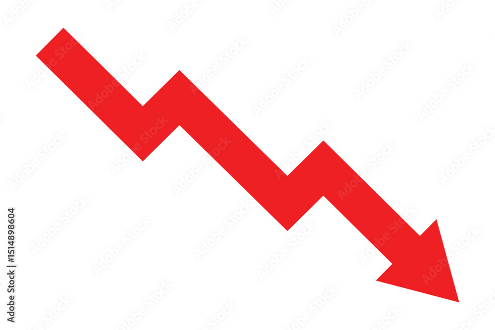 Graph down fall red arrow graph falling down. Red arrow going down stock icon. Cryptocurrency, stock and forex investment trading crisis symbol. Market crash decline fall icon. Vector illustrator Graph down fall red arrow graph falling down. Red arrow going down stock icon. Cryptocurrency, stock and forex investment trading crisis symbol. Market crash decline fall icon. Vector illustrator