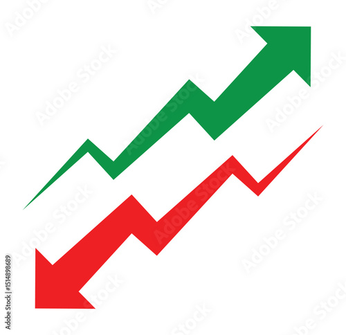 Finance up down vector icon. Green up red down indicate arrow. Cryptocurrency, stock and forex investment trading analysis symbol. Green arrow up and red arrow down icon. Vector illustrator