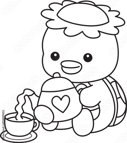 Lineart of Kawaii japanese mythology Kappa sticker cute.
Coloring book of Cute kappa mascot ghost japanese.