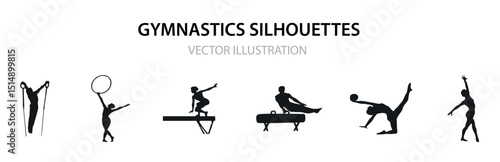 Gymnastics silhouette set. Collection of gymnast silhouette, balance, cut out, elegance, exercising, females, girls, grace, gymnastics, jumping, Gymnastics Floor Routine
VECTOR ILLUSTRATION