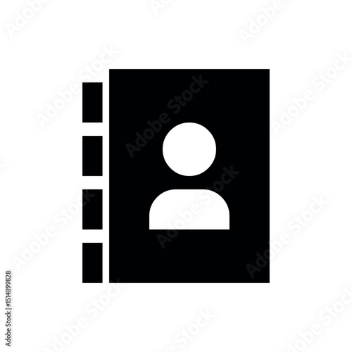 Contact Book Icon, A contact book icon featuring a silhouette of a person on a tabbed notebook, indicating an address book or directory.