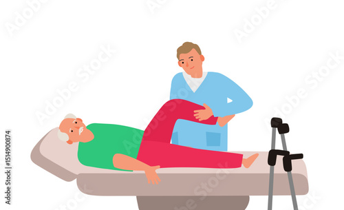 rehabilitation massage treatment doctor therapist and senior man  patient vector illustration
