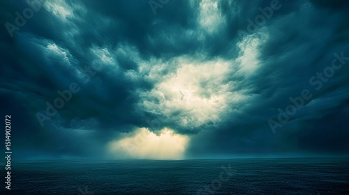 Dramatic dark clouds over a serene ocean, capturing a moment of nature's beauty.