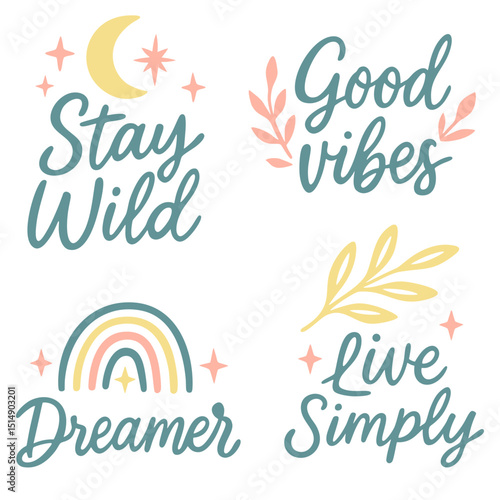 Boho SVG Bundle, Cricut Files, Inspirational Quotes, Stay Wild, Good Vibes, Dreamer, Live Simply, Boho Aesthetic, Cut Files