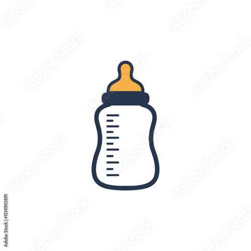 Baby bottle icon in flat design with clear measurements on a transparent background 