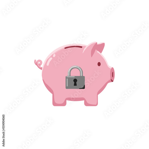 Pink piggy bank with a lock symbolizing savings and security concept of icon  on a transparent background 