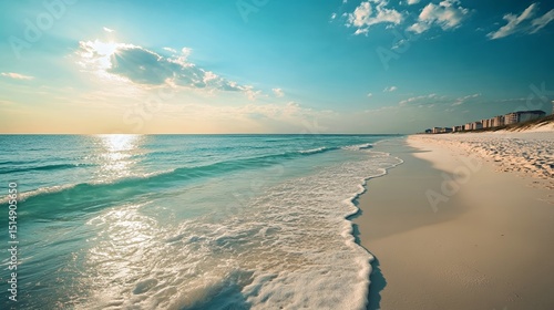 Serene ocean view capturing soft waves on a sunlit beach.