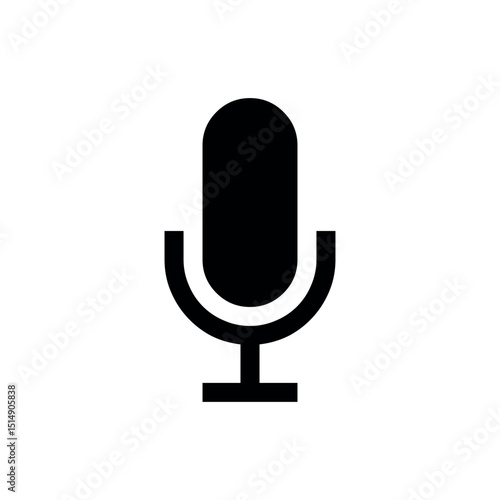microphone icon vector illustration, a black, stylized icon of an upright microphone with a rounded top and a U-shaped base. It widely symbolizes audio input, recording, voice commands, or speaking