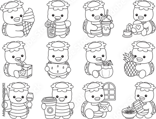 Lineart of Kawaii japanese mythology Kappa sticker cute.
Coloring book of Cute kappa mascot ghost japanese.