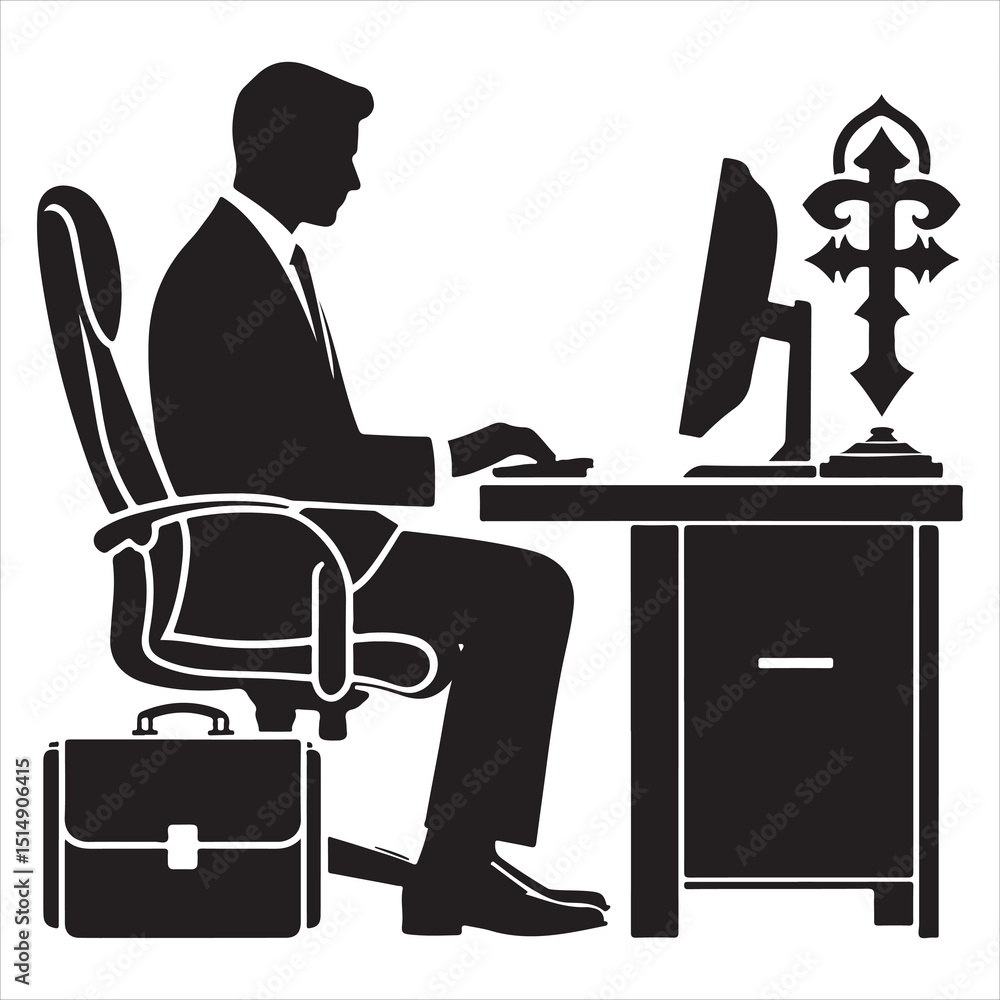 Fototapeta premium single parson office work on computers clean one silhouettes and Graphic, vector black color silhouette