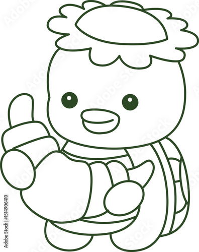Lineart of Kawaii japanese mythology Kappa sticker cute.
Coloring book of Cute kappa mascot ghost japanese.