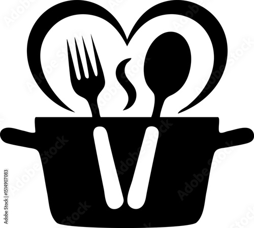 Heart and Utensils Cooking Logo